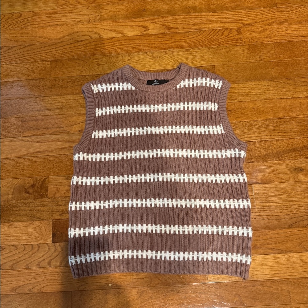 Lillusory Brown and White Striped Sleeveless Sweater